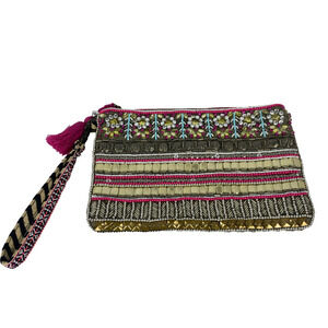 Big Buddha Wristlet Clutch Beaded Boho Floral Colorful Hippie Festival Purse Bag